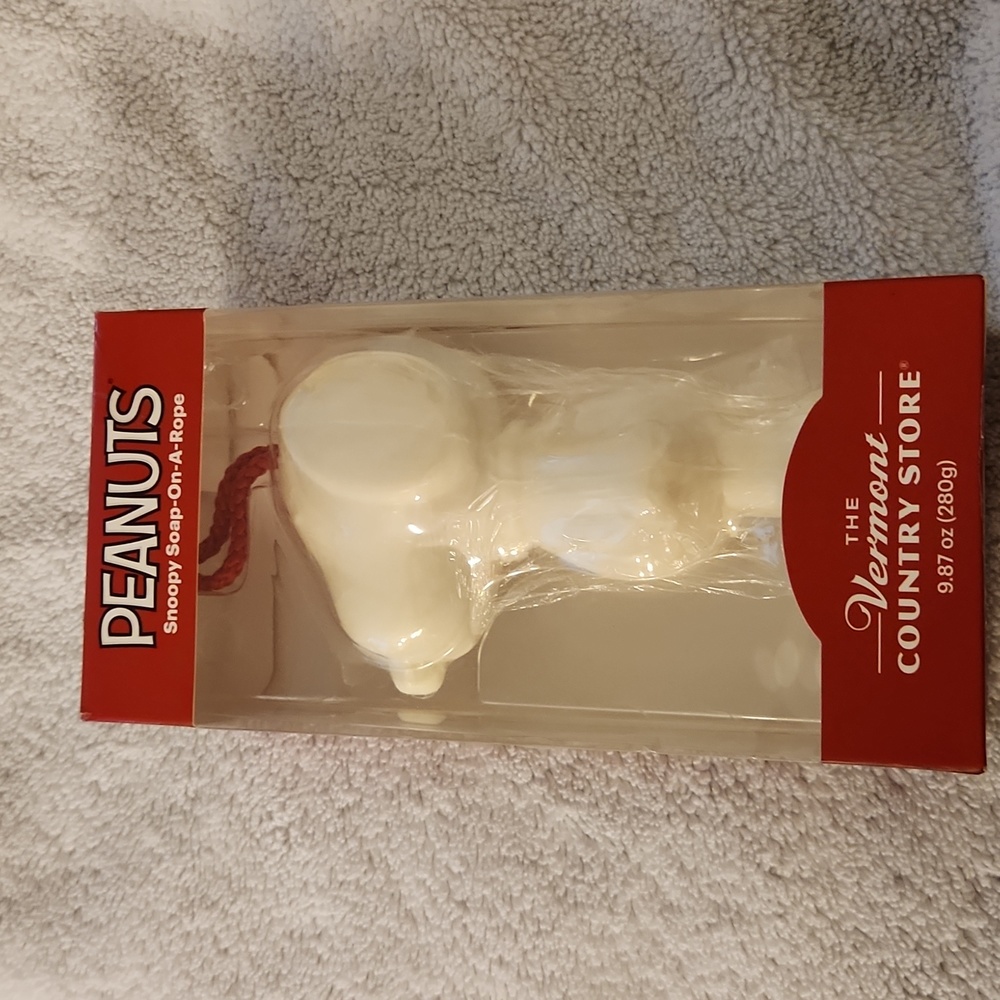 Vermont store peanuts snoopy soap on a rope